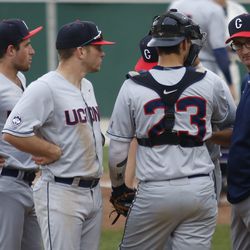 The UConn Huskies baseball team takes on the Holy Cross Crusaders at Fitton Field in Worcester, MA on April 24, 2018.