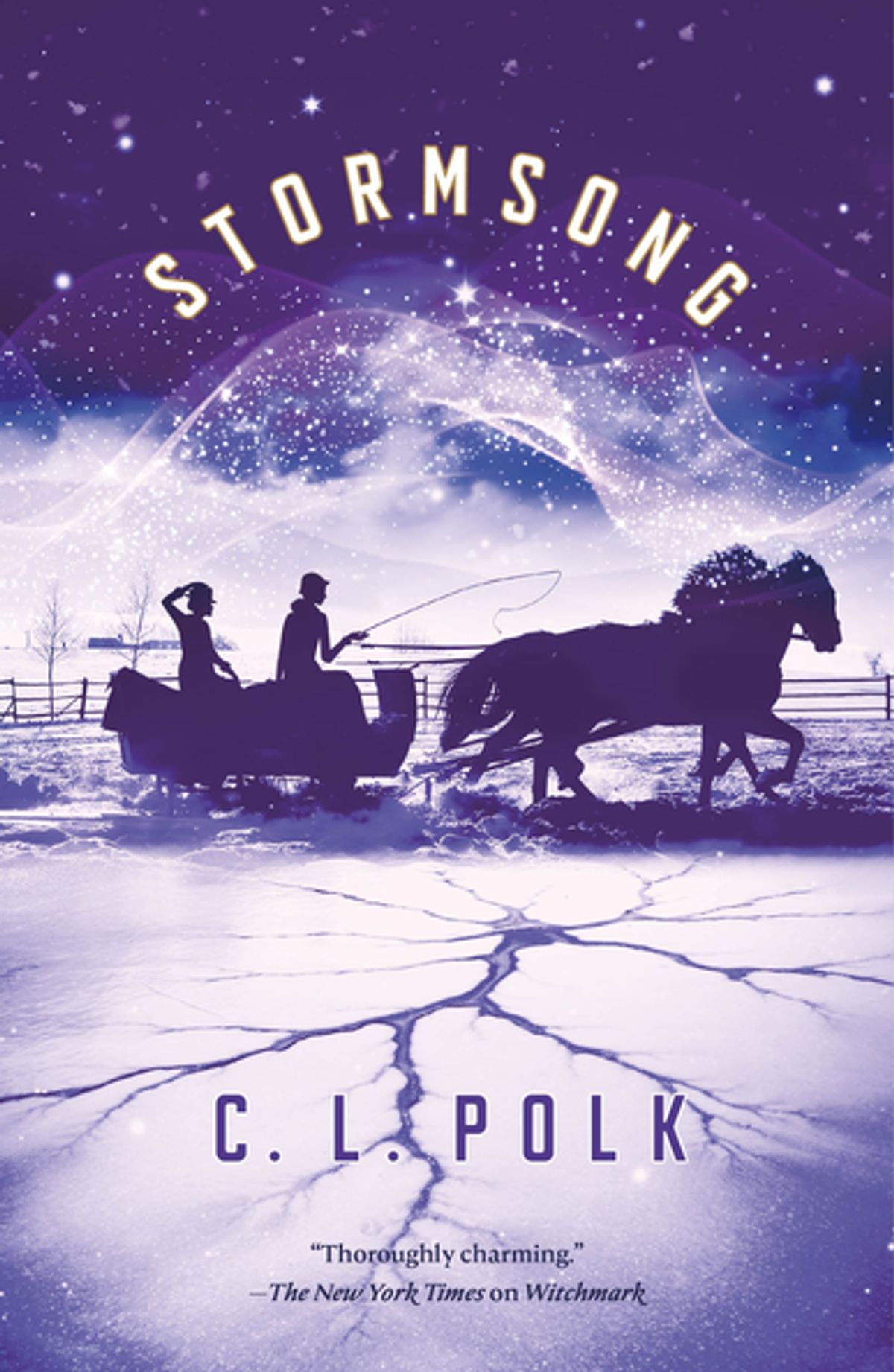 stormstrong cover has a horse and sleigh riding across ice