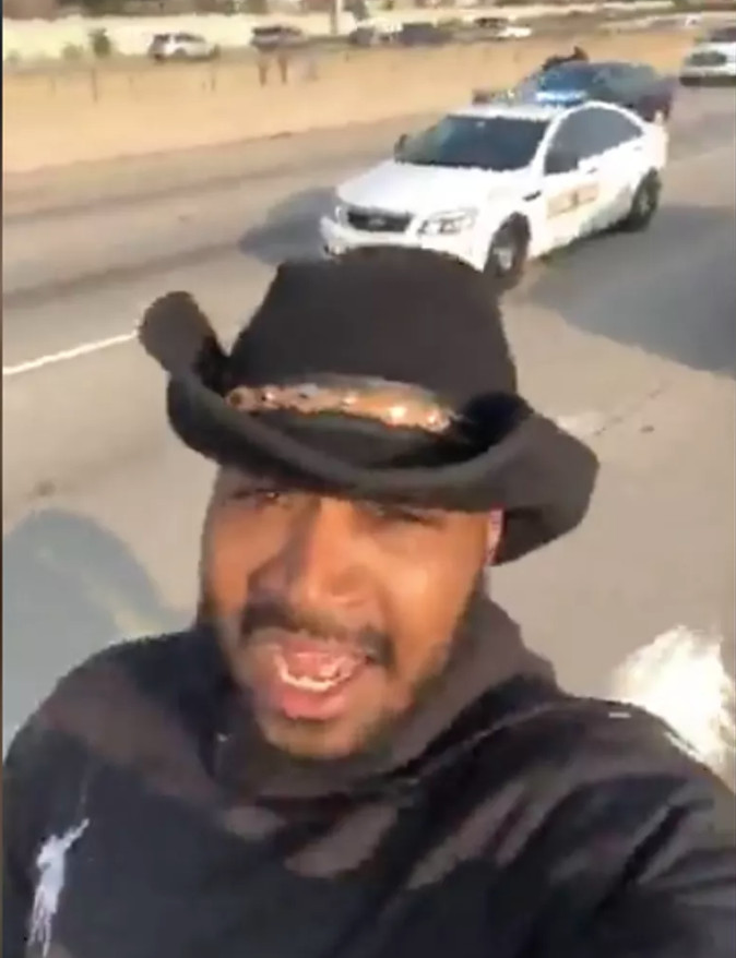Adam Hollingsworth, known as the “Dread Head Cowboy,” posted video of himself riding his horse Sept. 21, 2020 on the Dan Ryan Expressway.