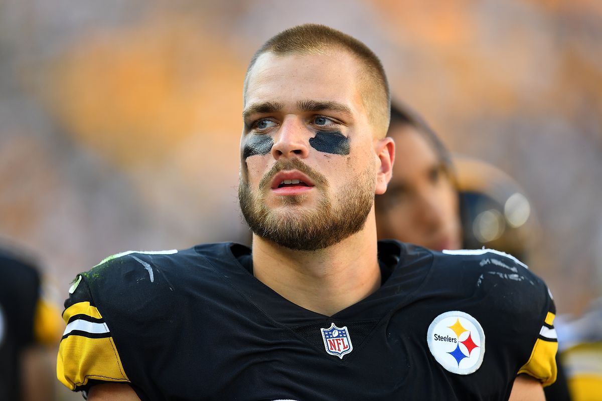 Pat Freiermuth #88 of the Pittsburgh Steelers looks on during the game against the Detroit Lions at Acrisure Stadium on August 28, 2022 in Pittsburgh, Pennsylvania.