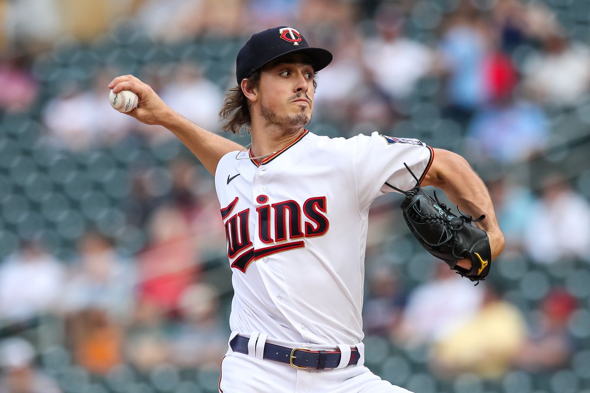 Joe Ryan #41 of the Minnesota Twins delivers a pitch against the Cleveland Guardians in the first inning at Target Field on June 21, 2022 in Minneapolis, Minnesota.