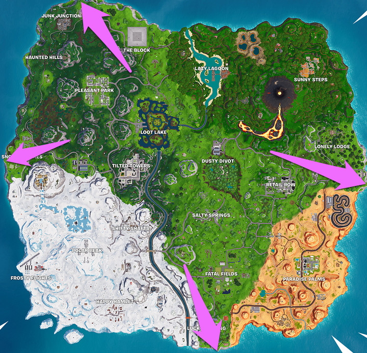 Fortnite challenge map furthest location north west east south map