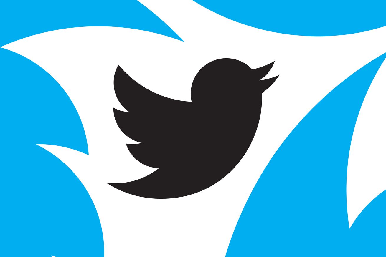 The Twitter bird logo in black over a white and blue background