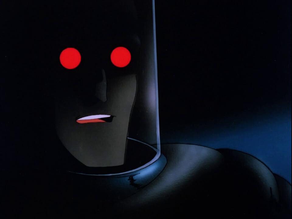 Close-up shot of Mr. Freeze in shadow in the episode “Heart of Ice” from Batman: The Animated Series.