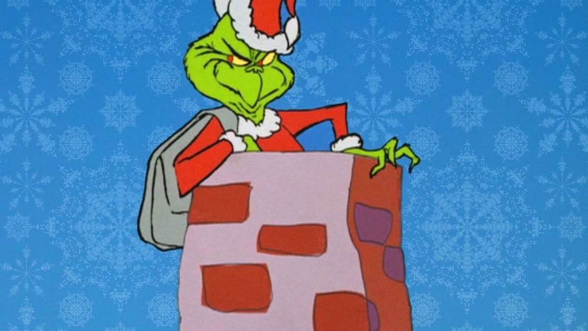 The Grinch climbing out of, or into, a chimney