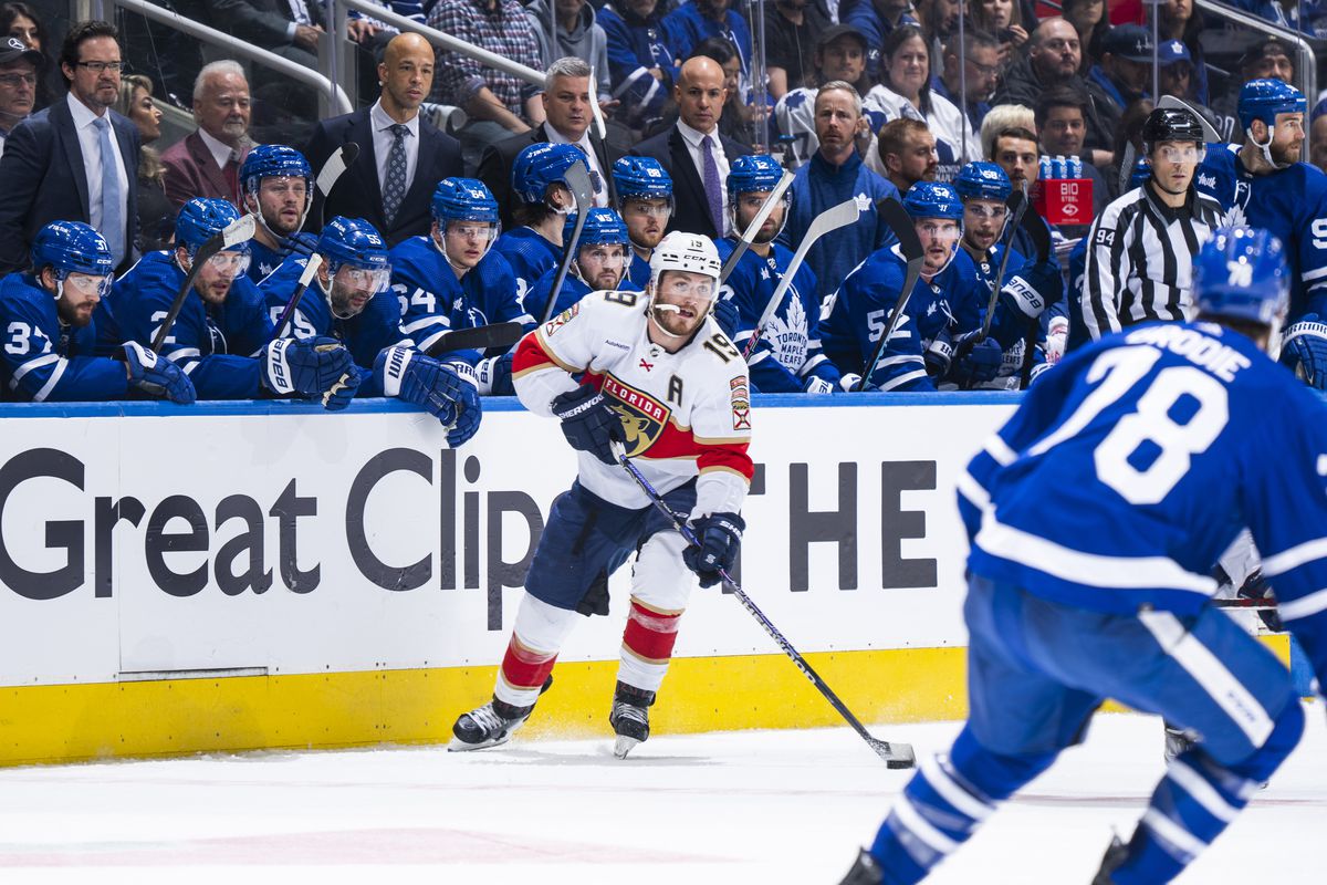 Matthew Tkachuk #19 of the Florida Panthers skates against the Toronto Maple Leafs during the second period in Game One of the Second Round of the 2023 Stanley Cup Playoffs at the Scotiabank Arena on May 2, 2023 in Toronto, Ontario, Canada.