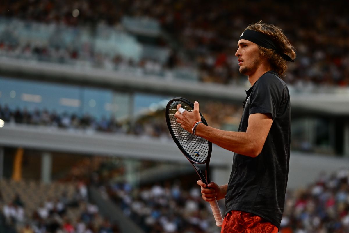 Alexander Zverev of Germany looks on against Grigor Dimitrov of Bulgaria during the Men’s Singles fourth round match during Day Nine of the 2023 French Open at Roland Garros on June 5, 2023 in Paris, France.