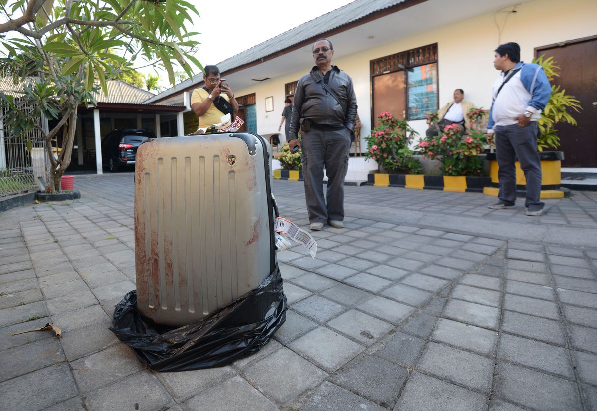 This photo taken on Aug 12, 2014 shows the suitcase where the body of Sheila von Wiese-Mack was found on the Indonesian resort island of Bali. | Sonny Tumbelaka/AFP/Getty Images
