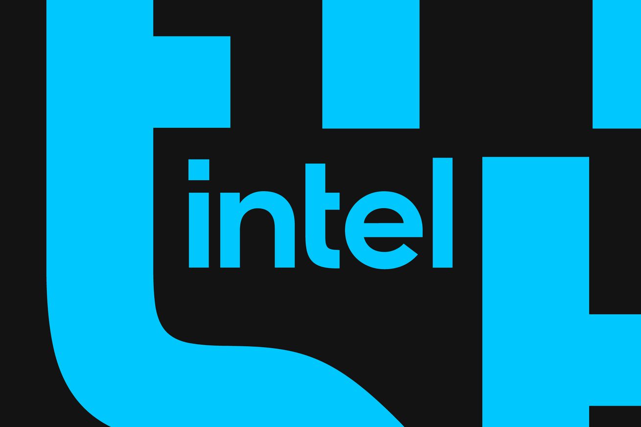 A blue and black illustration of the Intel logo