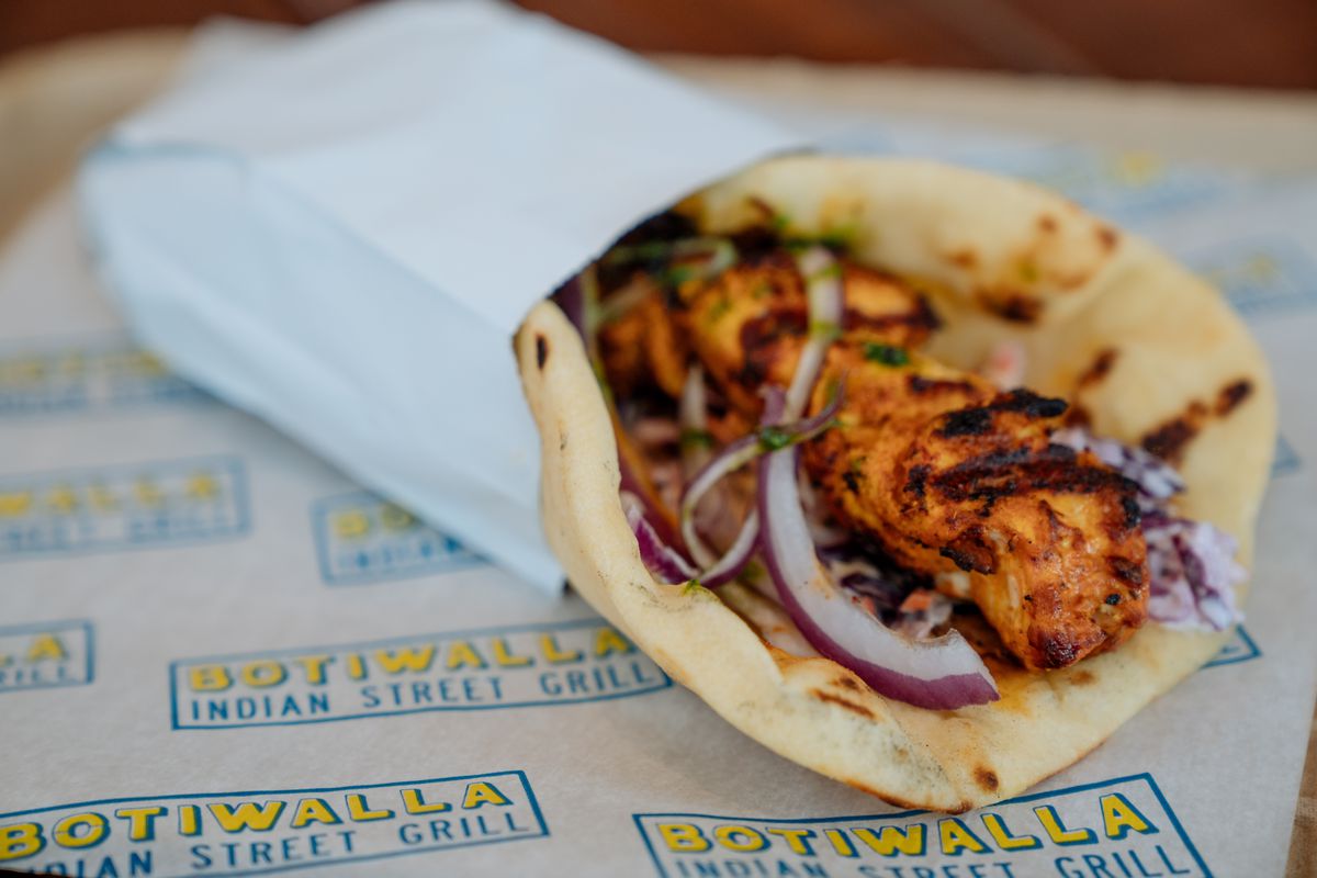 Grilled chicken wrapped in a pita. 