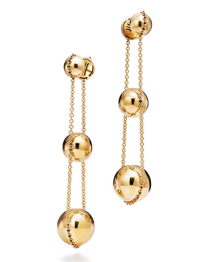 Closeup on Tiffany HardWear gold ball earrings