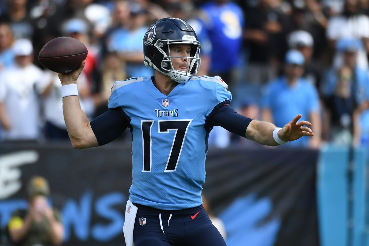 Tennessee Titans quarterback Ryan Tannehill (17) attempts a pass during the first half against the Las Vegas Raiders at Nissan Stadium.&nbsp;