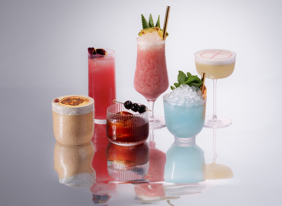 A lineup of cocktails.