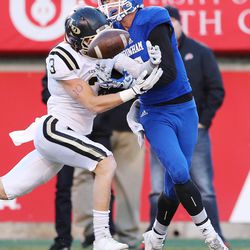 Lone Peak's Ammon-Kanochi Hanneman  is called for pass interference against Bingham's Brayden Cosper in the 5A state championship high school football game in Salt Lake City on Friday, Nov. 18, 2016. Bingham won 17-10.