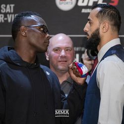 OSP and Dominick Reyes square off at UFC 229 media day.