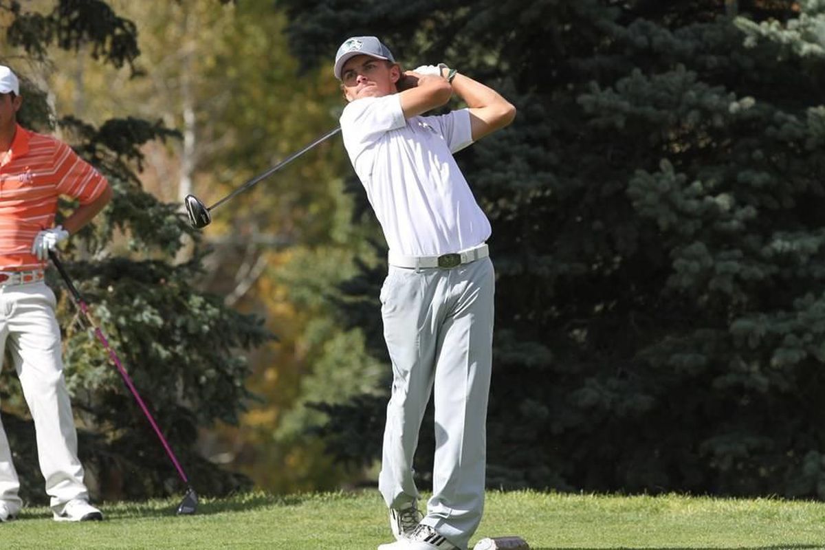 Utah Valley senior Brayden Eriksen (center) waits for his ball to land. Eriksen was named the WAC Golfer of the Week after finishing in a tie for third at the Pat Hicks Invitational at Sunbrook Golf Club in St. George last week.
