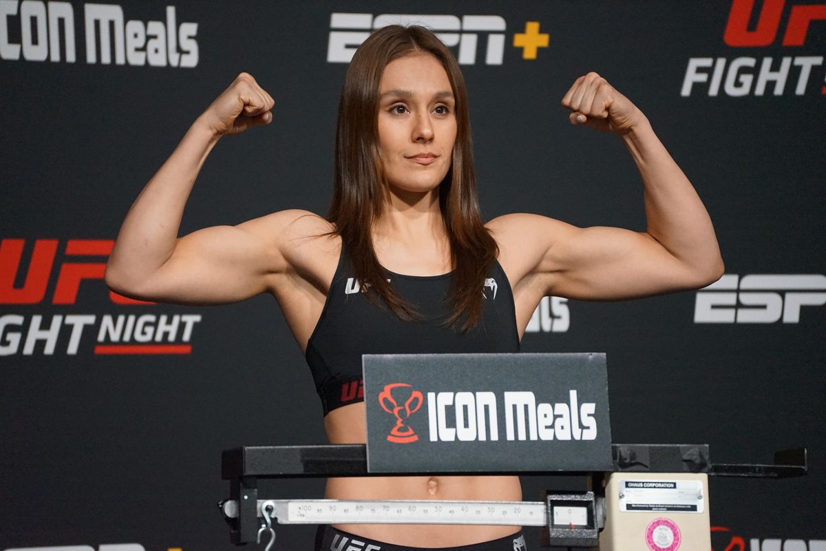 Alexa Grasso weighs in for their UFC Vegas 62 bout on October 14, 2022, at the UFC APEX in Las Vegas, NV.