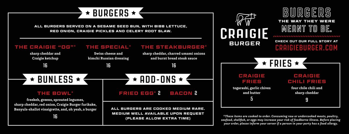 craigie burger menu