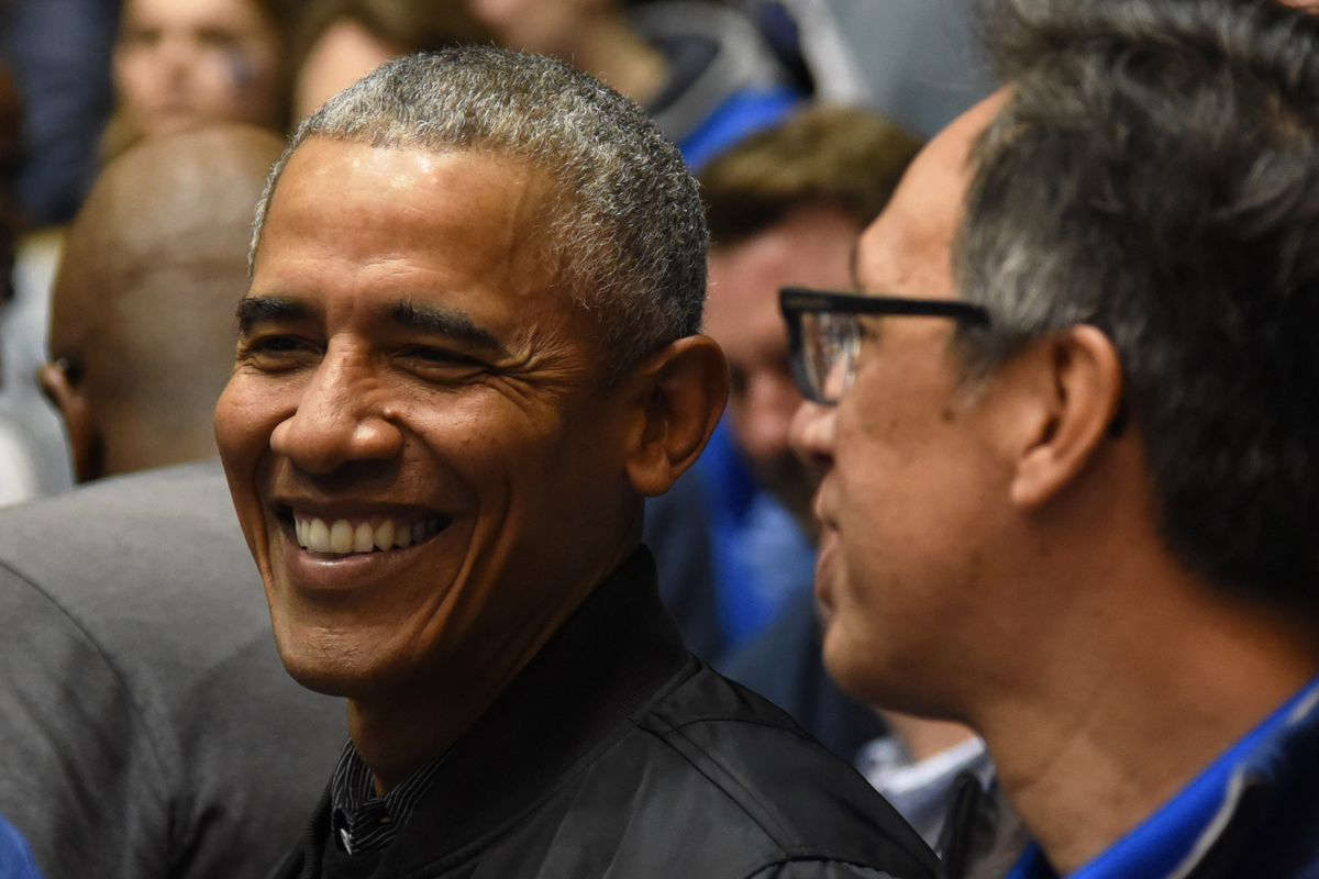 President Barack Obama looks on during the first half between the Duke Blue Devils and North Carolina Tar Heels at Cameron Indoor Stadium.&nbsp;