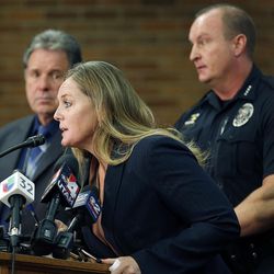 Alpine School District spokesperson Kimberly Bird speaks at a press conference in Orem on Tuesday, Nov. 15, 2016, after five students were stabbed in an apparent attack by a 16-year-old boy at Mountain View High School.