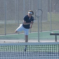 SONY DSC Jay T. Anderson of Waterford follows through on a serve during his victory in the number one singles match at Wasatch high on Saturday.