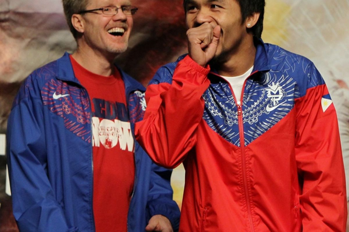 Freddie Roach is as confident as ever heading into Saturday night's fight between Manny Pacquiao and Miguel Cotto. Roach says Cotto "just isn't that good." (Photo by Al Bello/Getty Images)