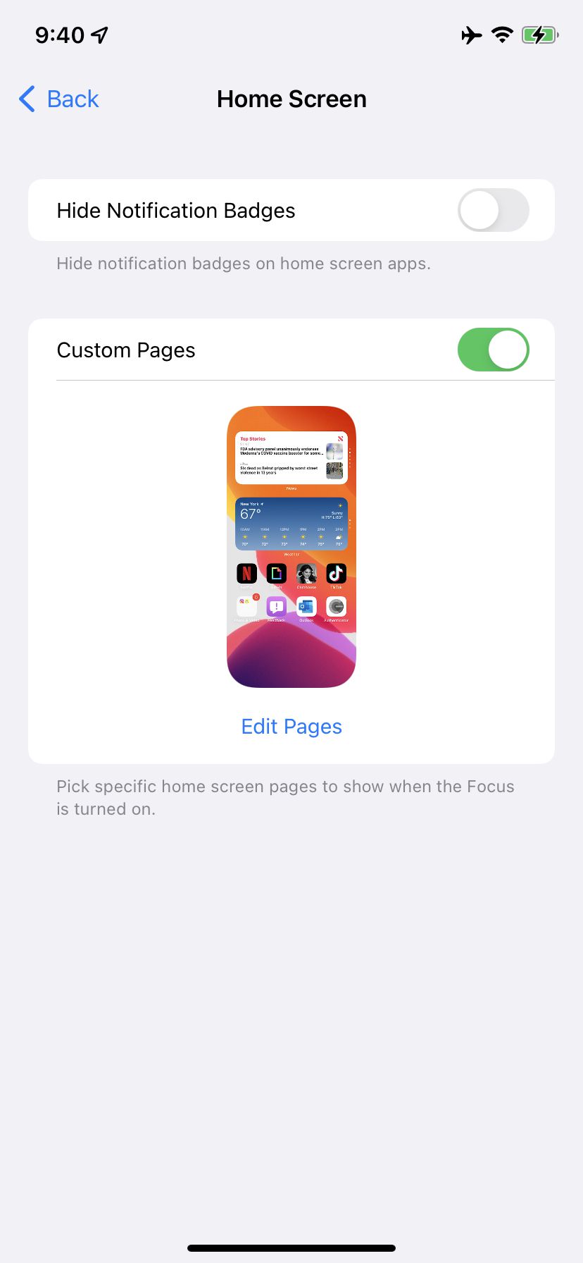From the profile’s main screen, select Home Screen and then toggle on Custom Pages.