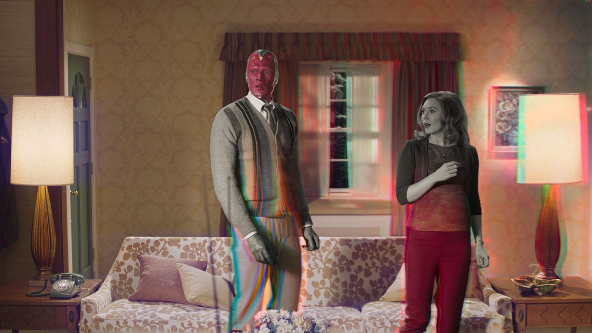 Paul Bettany is Vision and Elizabeth Olsen is Wanda Maximoff in Marvel Studios’ “WandaVision,” exclusively on Disney+. ‘WandaVision’ returns on Friday, Here’s how to watch.