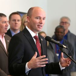 Lt. Gov. Spencer Cox talks about the launch of phase 3 of Operation Rio Grande, the dignity of work phase with individualized employment plans, during a press event in Salt Lake City on Thursday, Nov. 9, 2017.