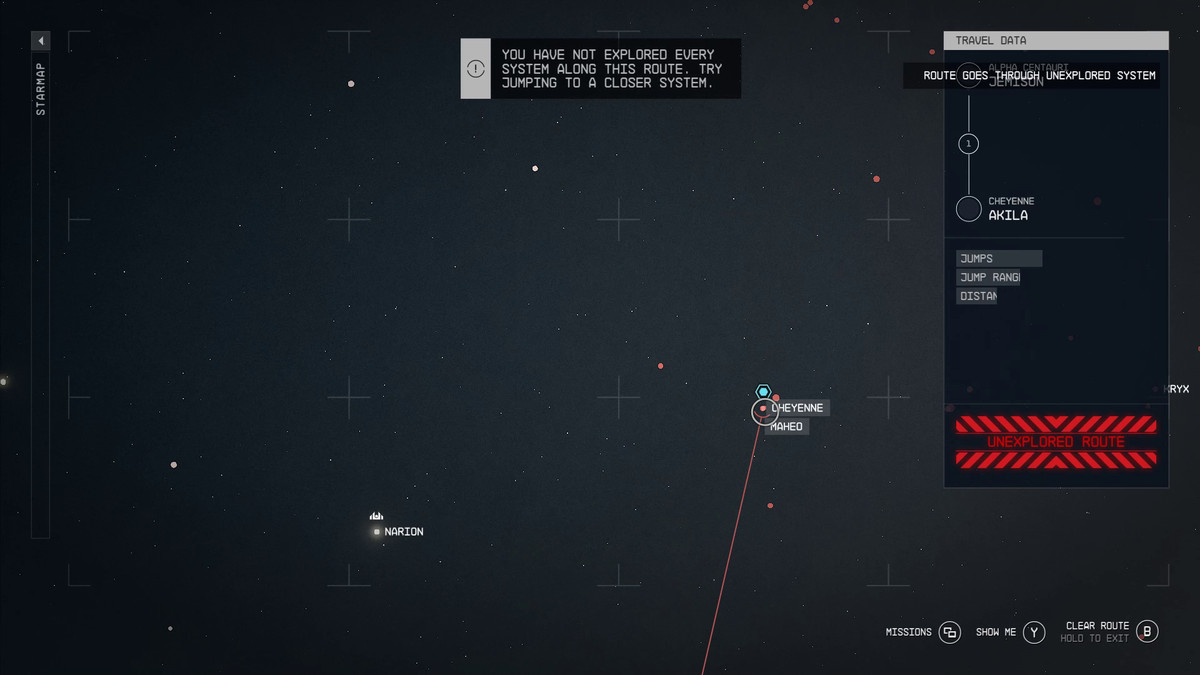The player is unable to travel to the Cheyenne system in Starfield because it’s an unexplored route