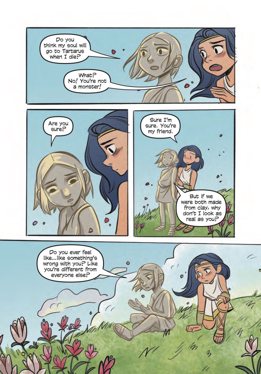 Diana’s new clay friend is worried that she is a monster, and asks Diana if she’s ever felt different from everyone else, in Diana, Princess of the Amazons, DC Comics (2020).