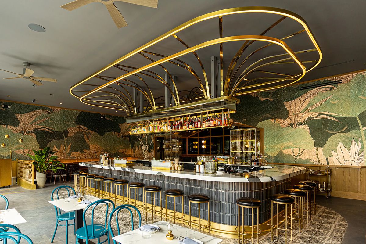 A gold cocktail bar.