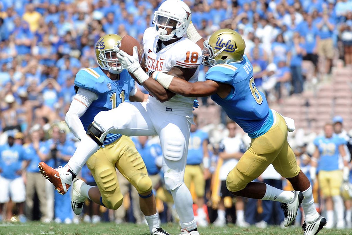 Texas tight end DJ Grant caught three touchdown passes against the UCLA Bruins. (Not a photoshop)