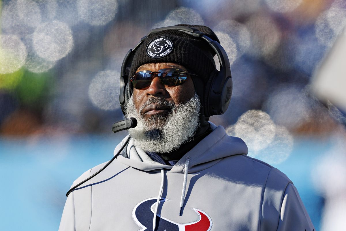 Head Coach Lovie Smith of the Houston Texans on the sidelines during a game against the Tennessee Titans at Nissan Stadium on December 24, 2022 in Nashville, Tennessee. The Texans defeated the Titans 19-14.