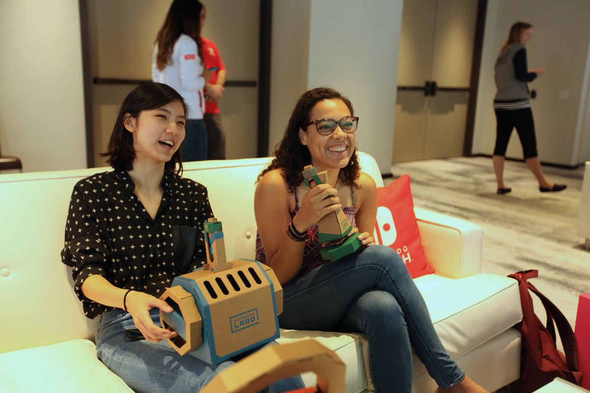Allegra and Dami Lee of The Verge play with the Nintendo Labo Vehicle Kit