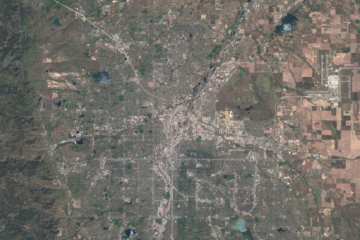 DENVER, COLORADO, JUNE 26, 2016: This is an enhanced Sentinel Satellite Image of Denver Colorado.