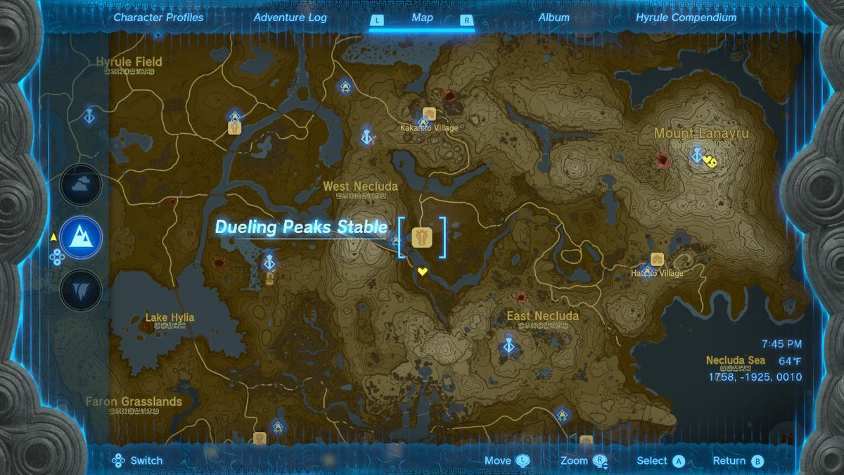 Map of the Dueling Peaks Stable location