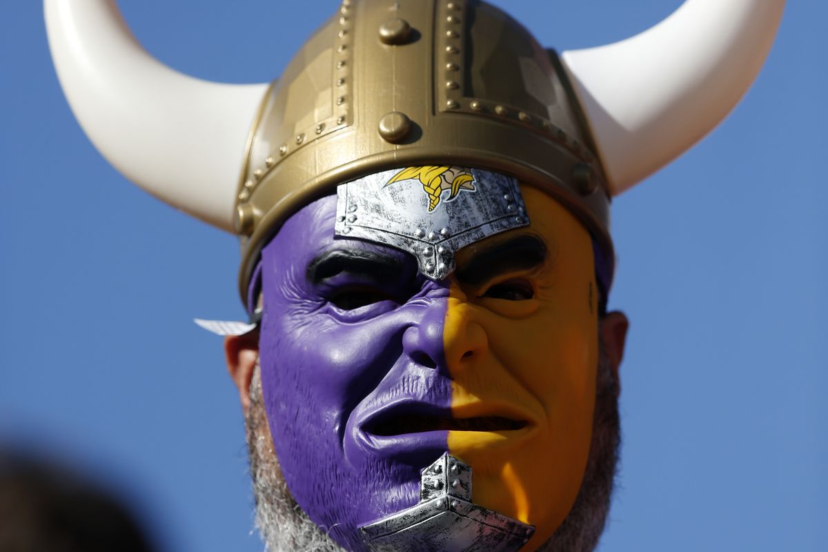 A fan of the Minnesota Vikings shows their support before the game between the Minnesota Vikings and the San Francisco 49ers at Levi’s Stadium on November 28, 2021 in Santa Clara, California.