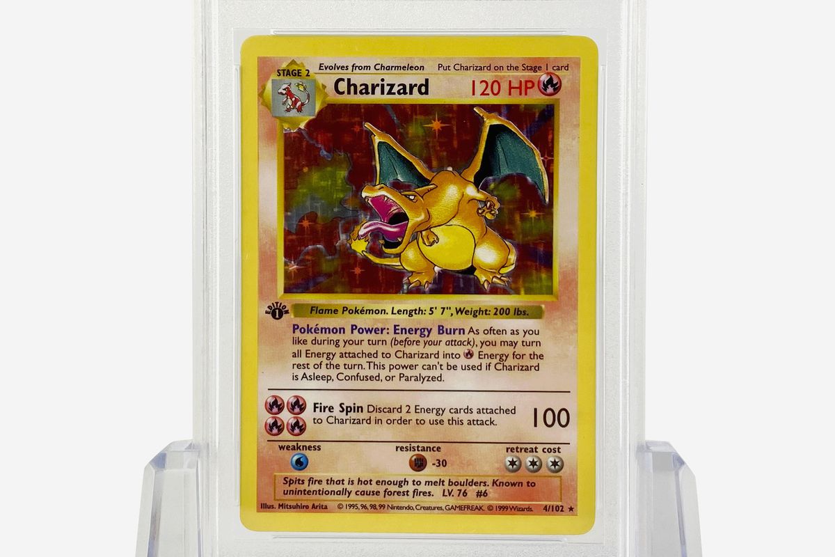 A Charizardd card in plastic.