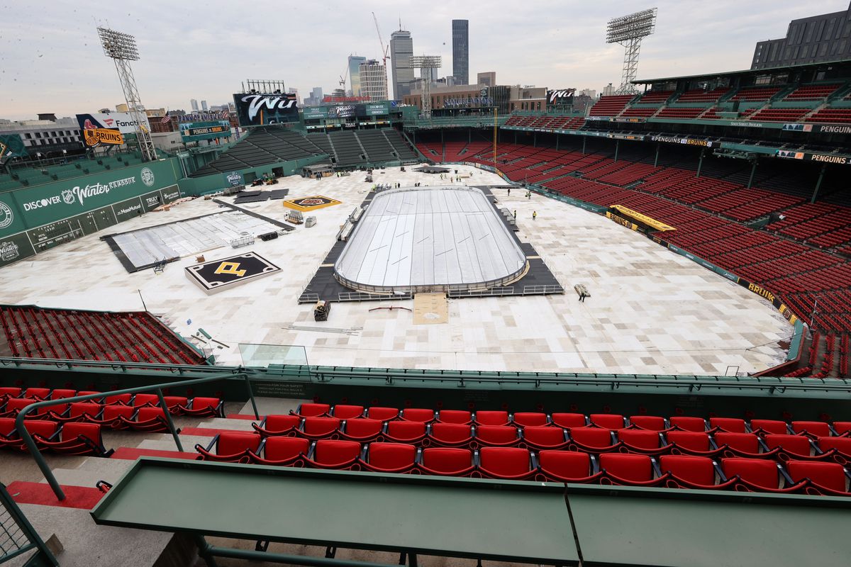 The ice is prepped for the Winter Classic at Fenway Park.
