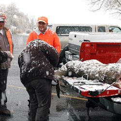 State biologists examine hunters' deer for illness at a checkpoint near Huntsville on Saturday.