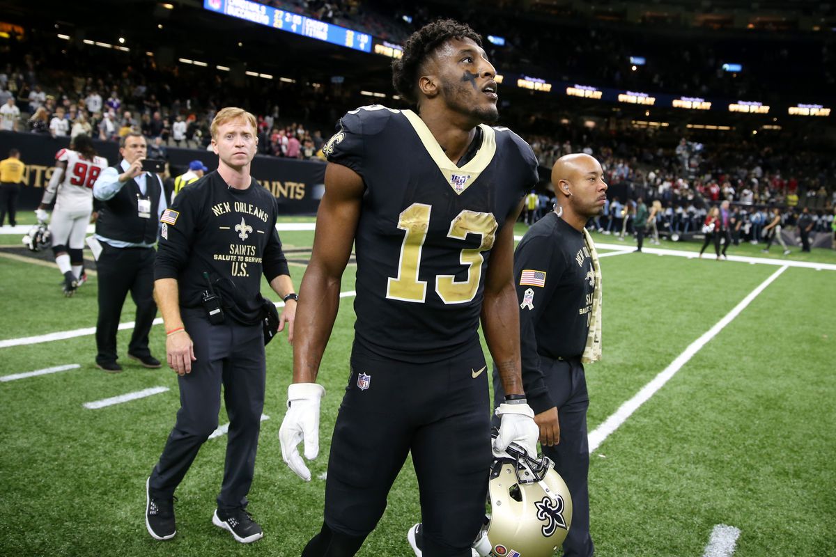 New Orleans Saints wide receiver Michael Thomas walks off the field after a loss to the Atlanta Falcons at the Mercedes-Benz Superdome.