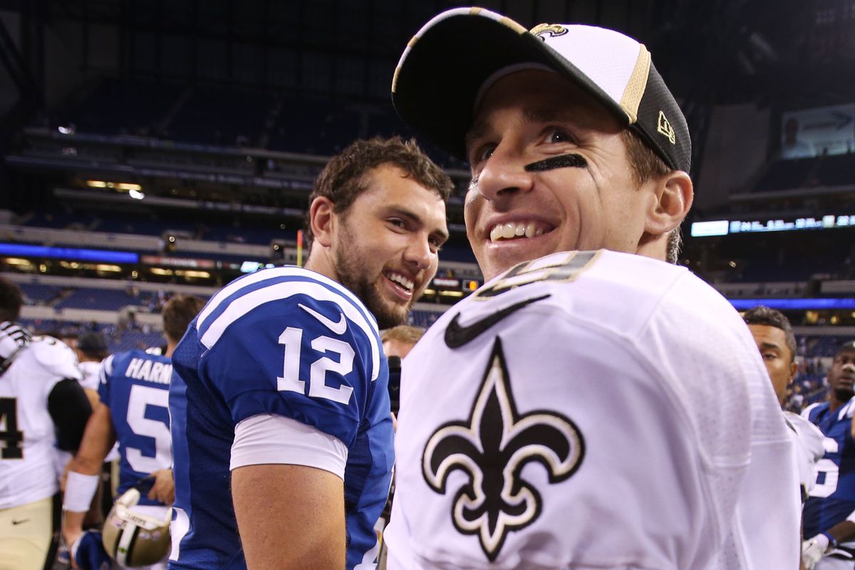 Andrew Luck (12) will be a nightmare to deal with for the Saints in week 7.