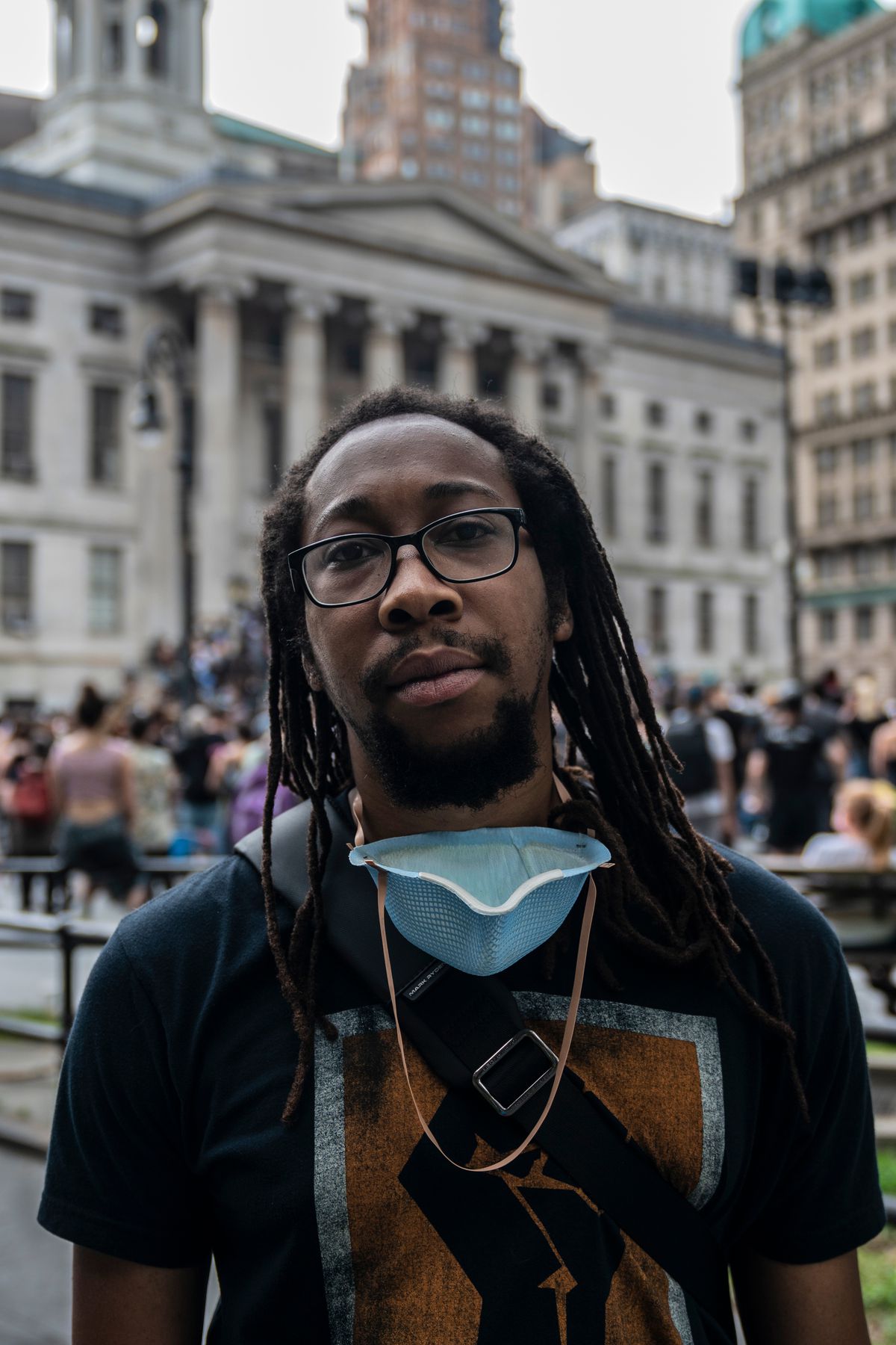 “I felt restless watching people around the United State mobilizing from the comfort of my apartment," said musician and Brooklyn native, Mike, outside Borough Hall, June 5, 2020. "We’re all at risk of contracting coronavirus but there’s importance to putting your body for a cause like this.”