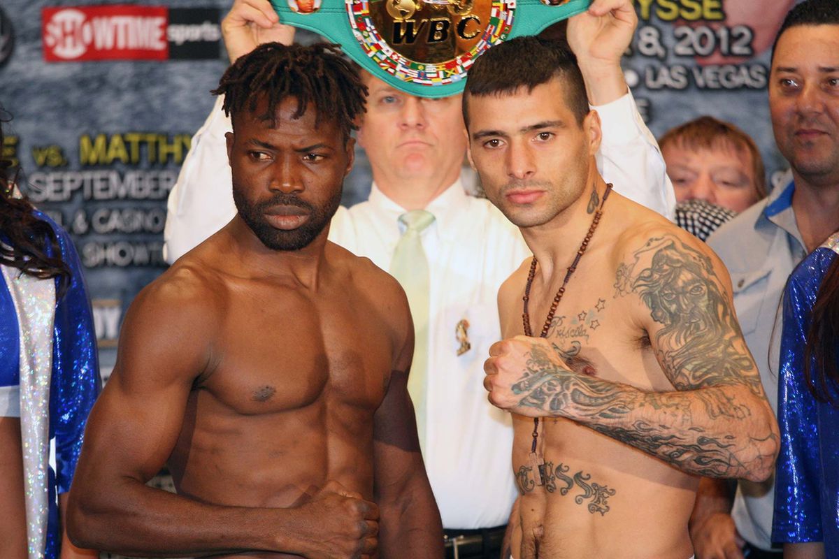 Olusegun Ajose and Lucas Matthysse square off Saturday night on Showtime. (Photo by Tom Casino/Showtime)
