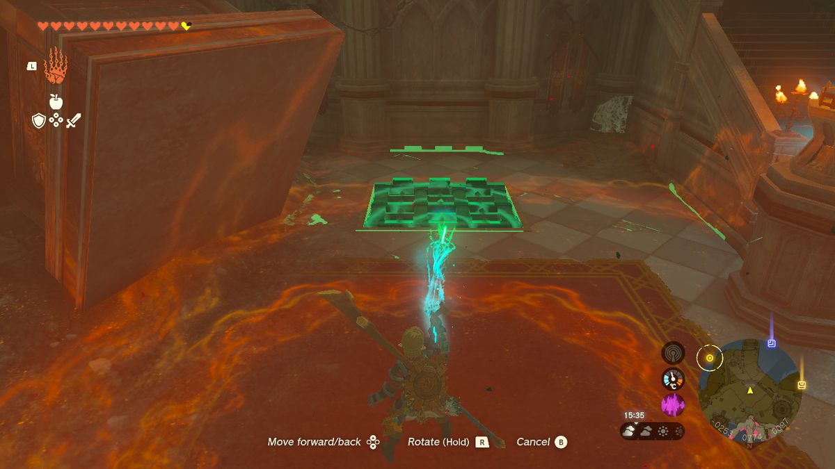 Link uses Ultrahand to levitate a platform in Hyrule in Zelda Tears of the Kingdom.