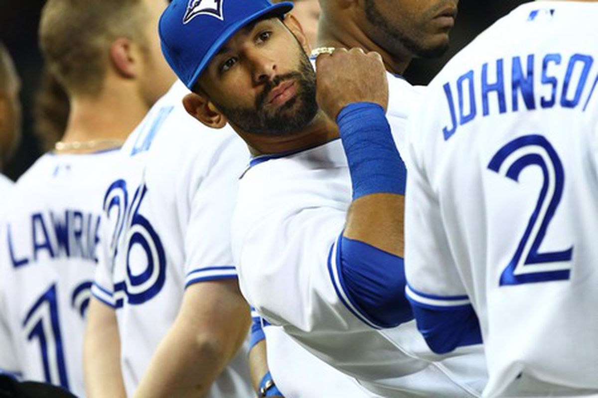 Jose Bautista wants to know what number of overflow BBB is on so far Mandatory Credit: Tom Szczerbowski-US PRESSWIRE