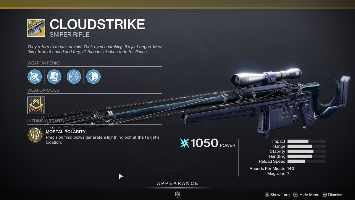 The new Cloudstrike Exotic weapon from Destiny 2 