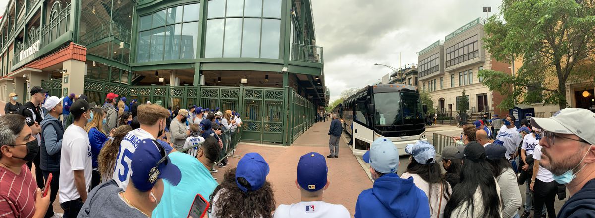 By the team bus depot at Wrigley Field. May 2, 2021.