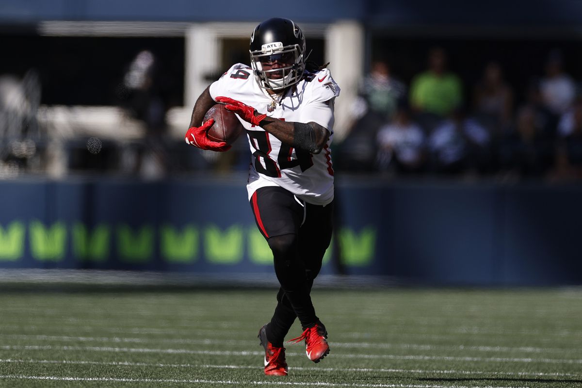 Cordarrelle Patterson #84 of the Atlanta Falcons carries the ball during the third quarter against the Seattle Seahawks at Lumen Field on September 25, 2022 in Seattle, Washington.